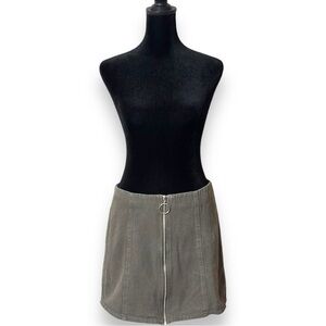 Chloe & Katie Casual Lg Gray/Green Front Silver Ring Zip High Waist Mini Skirt